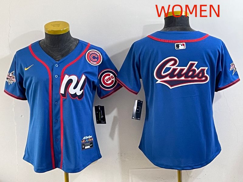 Women 2025 Chicago Cubs Blank Blue All star Nike MLB Jersey style 04
